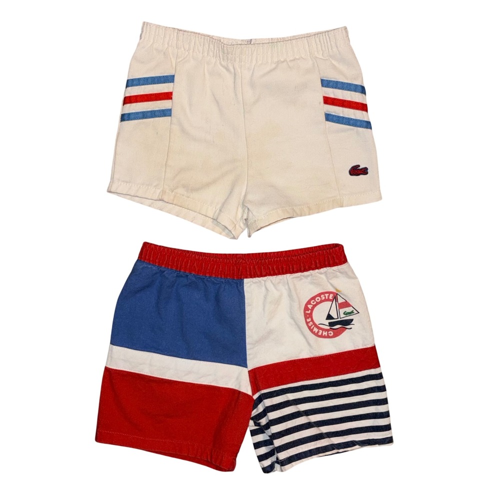 Vintage Lacoste Toddler Shorts Lot 2T Chemise Izod USA Made Red White Blue Retro